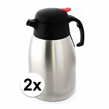 2x koffiekannen/koffiekannen dubbelwandig 1,5 liter