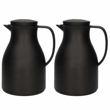 2x koffiekannen/koffiekannen zwart met drukknop 1 liter
