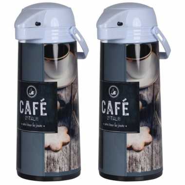 Set van 2x stuks koffiekannen/koffiekannen met pomp bruin/grijs 1,9 liter