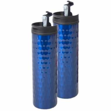 Set van 2x stuks rvs koffiekan / koffiekan blauw 400 ml
